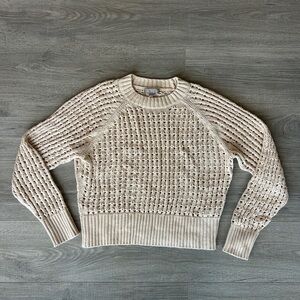 J Crew Cream Pointelle Crew Neck Sweater 100% Cotton Size L